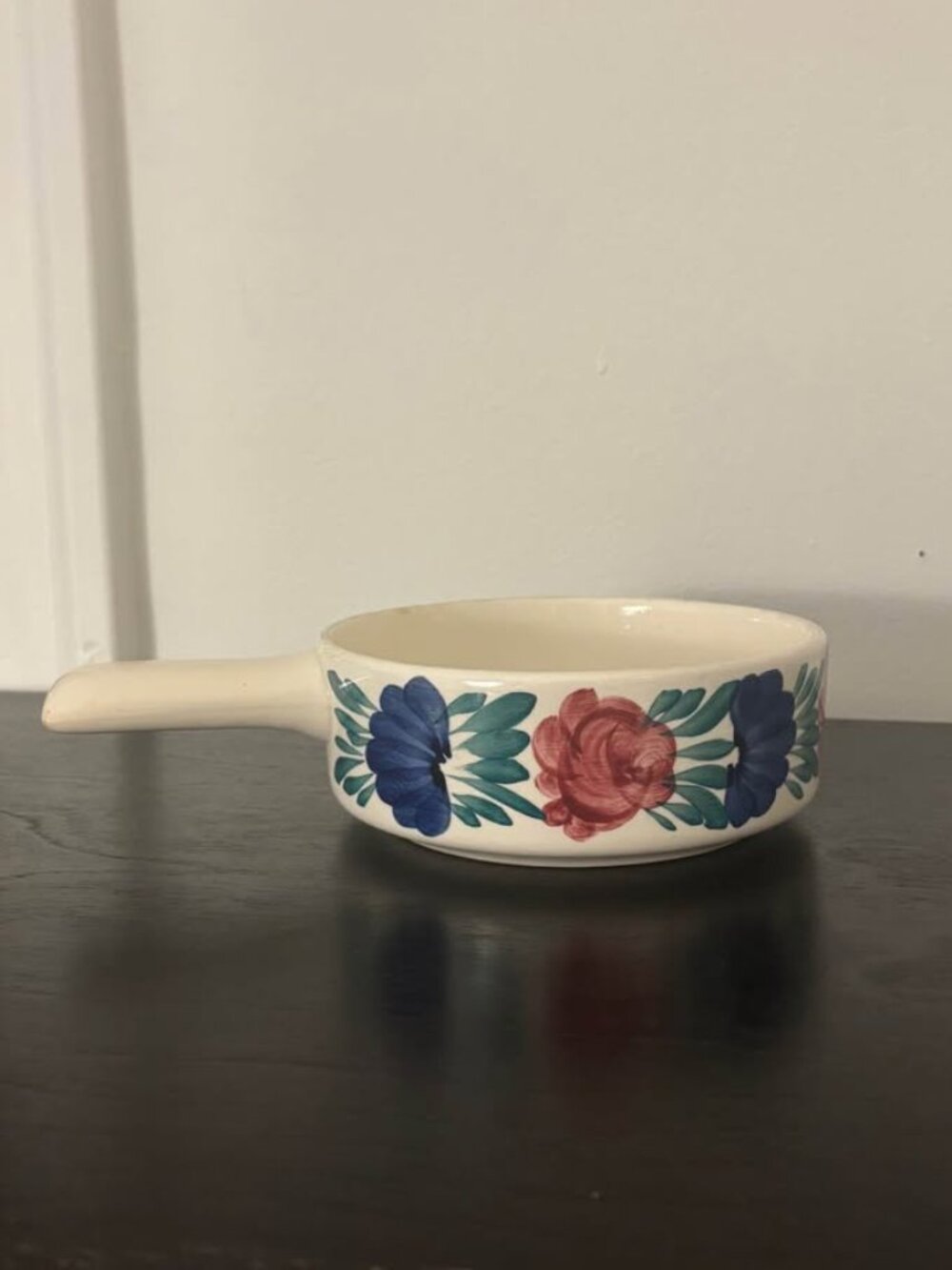 Vintage Polish Fajans Hand-Painted Floral Saucepan/Display Bowl